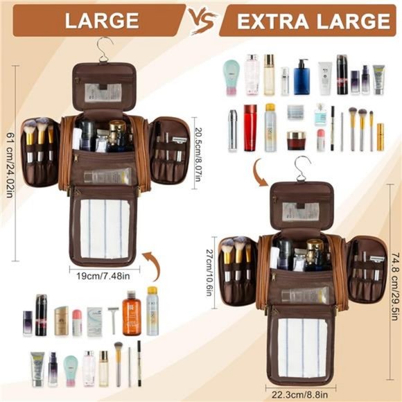 Travel Hanging Toiletry Bag for Women and Men, PU Leather Toiletries Organizer - Picture 5 of 7